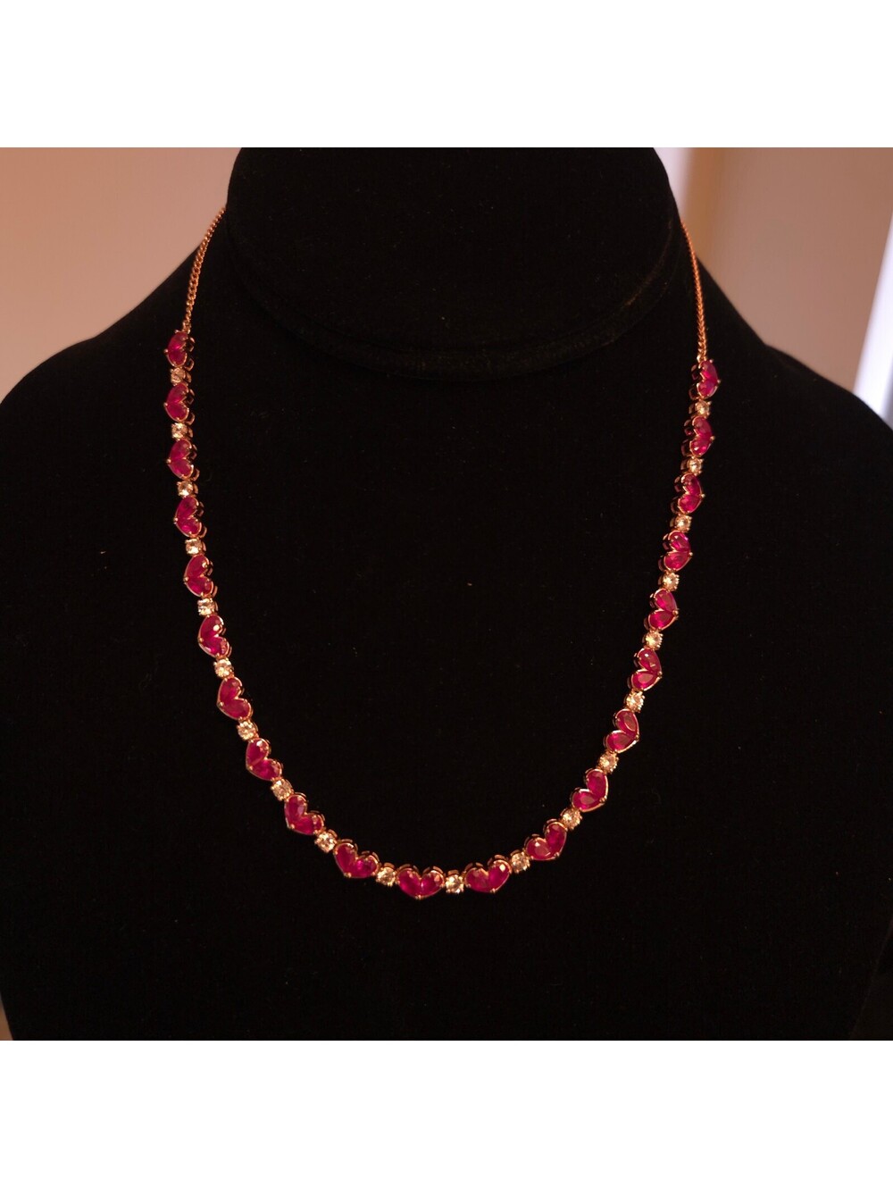 D'Joy 20" Rose Gold over SS Ruby Heart CZ Necklace